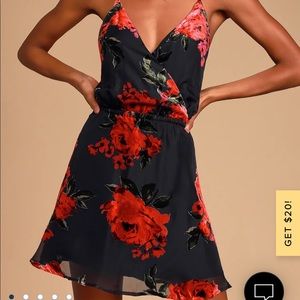 Lulus Lizbeth Black and Red Floral Print Burnout Velvet Skater Dress